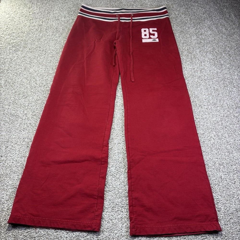 Roots Sweatpants Womens Medium Red Wide Leg Elastic Waist 85 Graphic Lounge